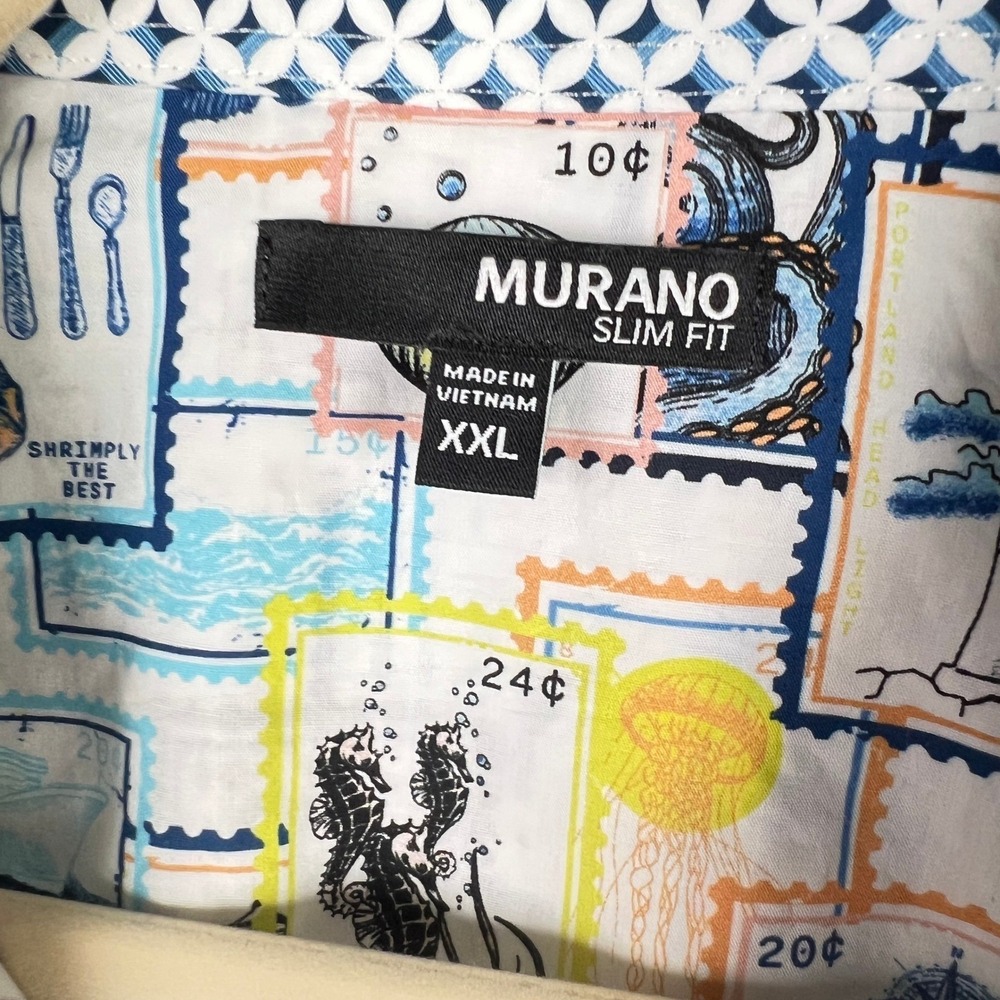 Murano Mens Shirt XXL Slim Fit Nautical Sea Stamp Cotton White rt - Picture 3 of 12
